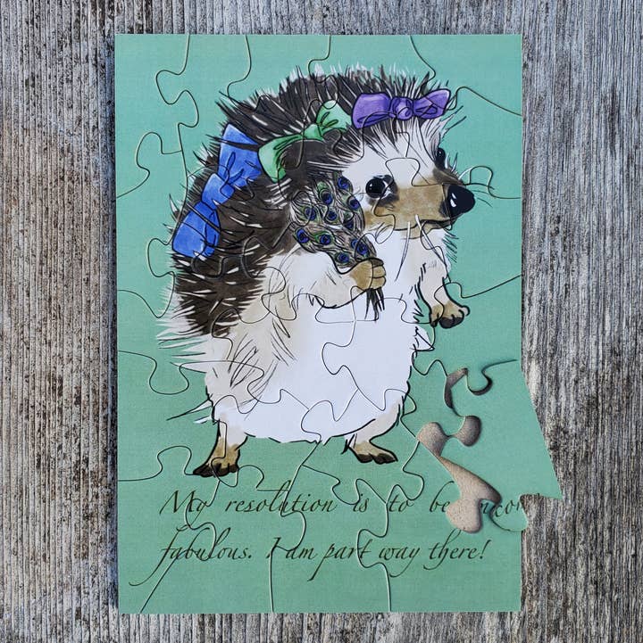 Partly Fabulous Hedgehog Mini Puzzle – 4.5 x 6.5 for wholesale by Dragon Art