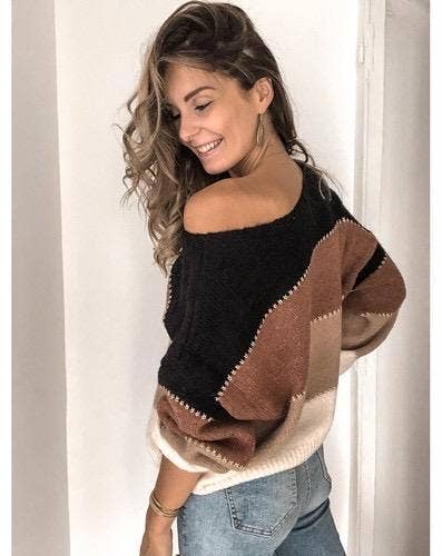Tracie's - Vente Pull en maille – femme - Pull à coutures croisées à blocs de couleurs1