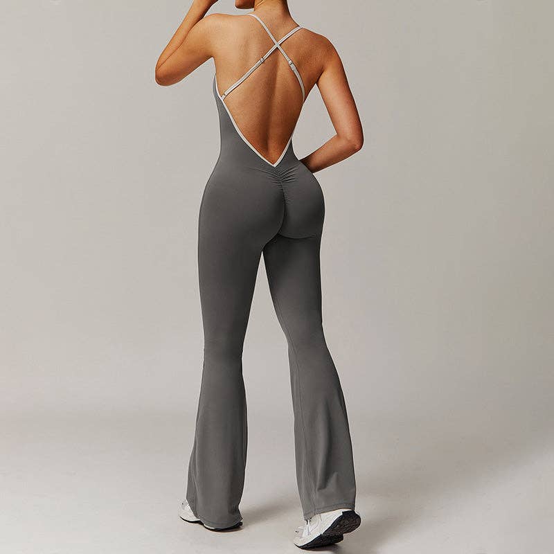 WONDERXFANS - Wholesale Jumpsuit - Women's - Hollow back yoga suit hip-lifting pleated flared jumpsuit0