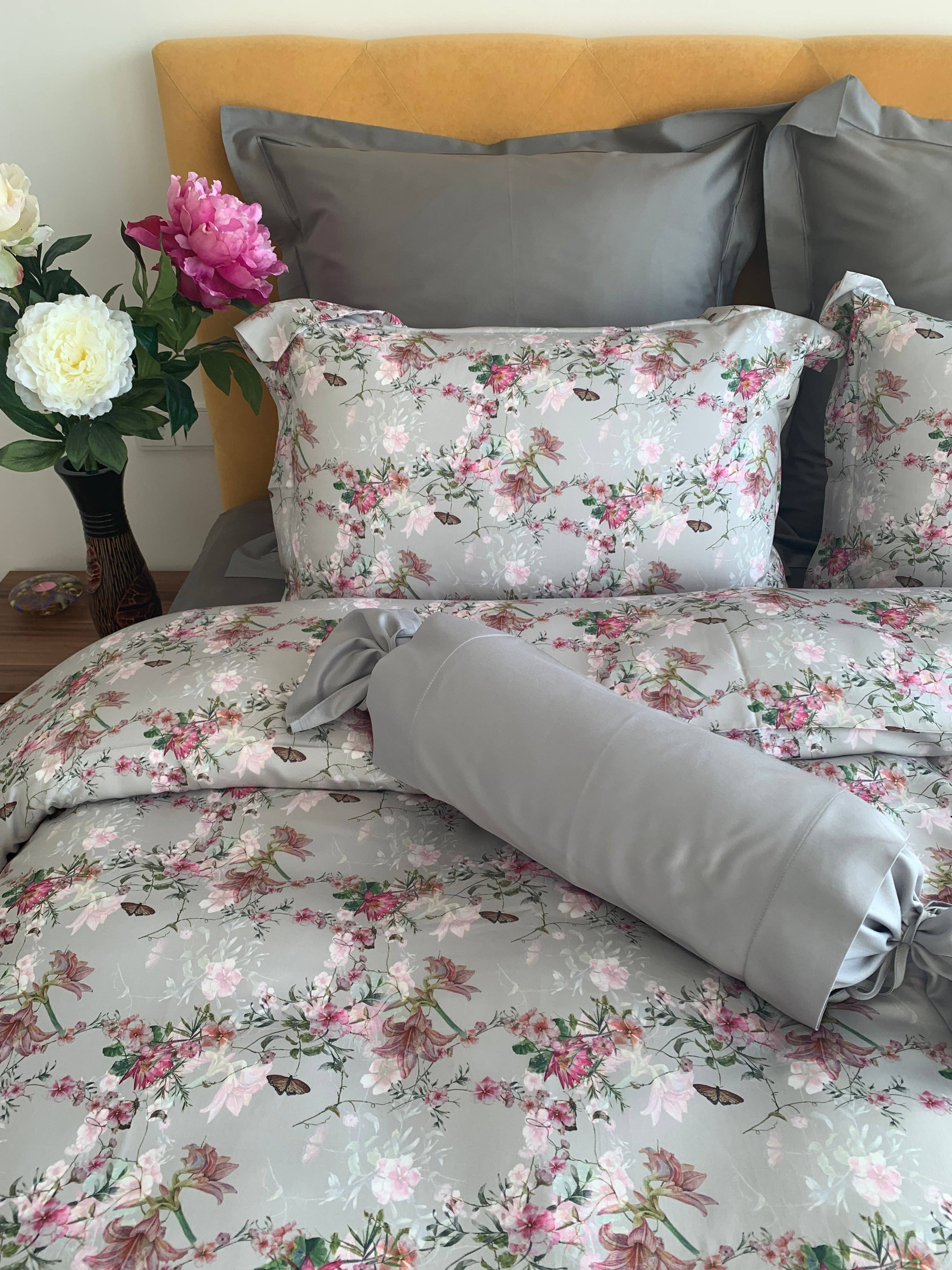 von der Thannen Luxury Bedding - Vente Parure de lit - Parure de lit Monet Argent en satin Lyocell 100 % coton 250 fils3