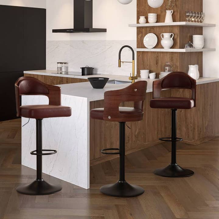 BlakOutlet - Wholesale Stool - Set of 2 Wooden Barstools PU Leather Upholstered Bar Chairs24