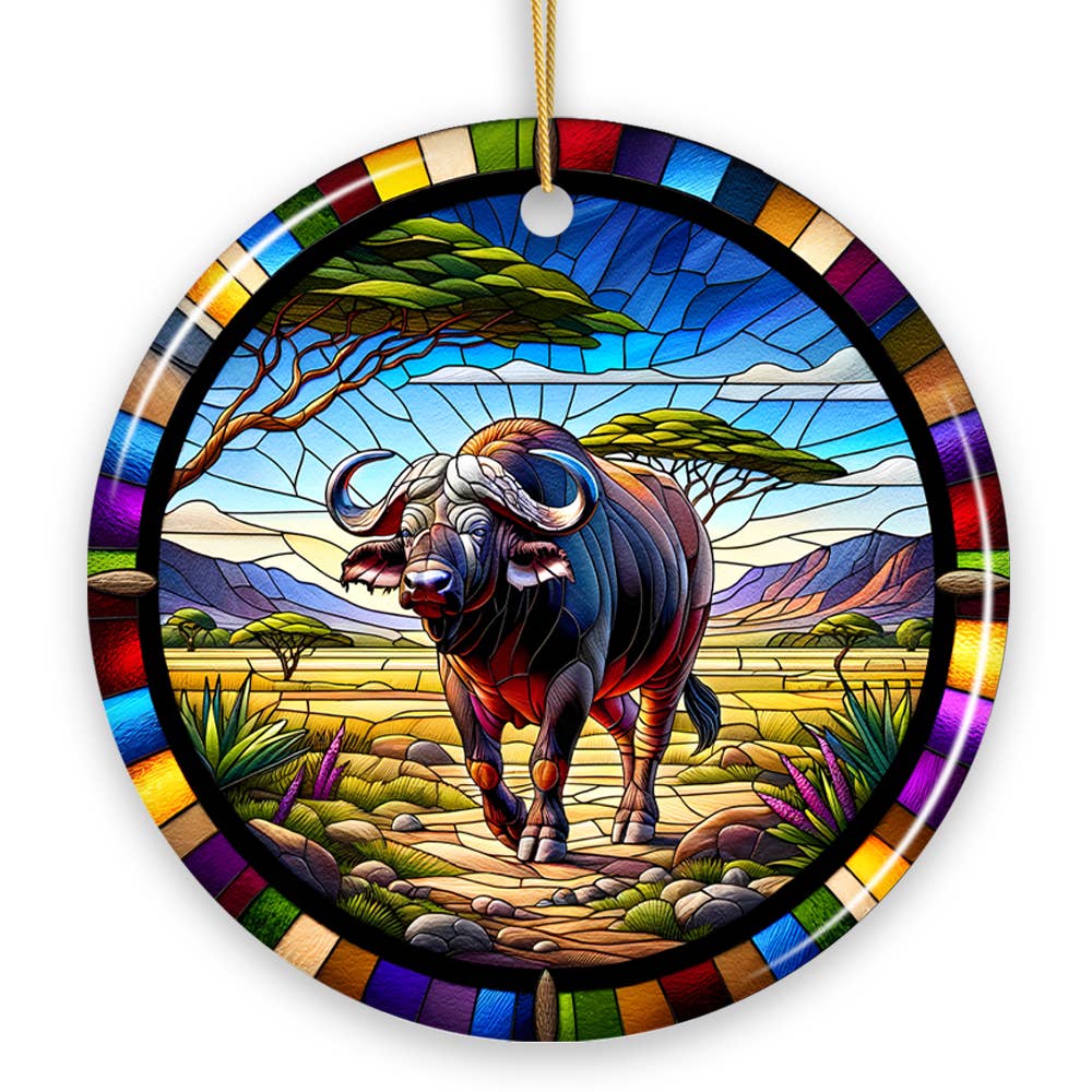 OrnamentallyYou - Wholesale Ornament - African Buffalo Stained Glass Style Ceramic Ornament5