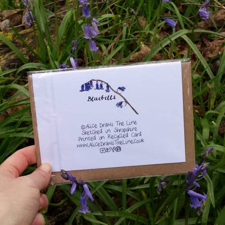 Alice Draws The Line – wholesale Everyday greeting card – Bluebell Greeting Card, Blank inside1