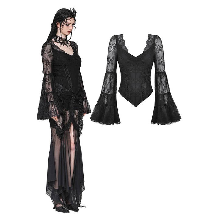 TW607 – Gothic romance lace bell sleeve layered cuff top for wholesale by Western Fashion