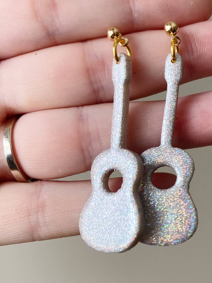 Sparkly Guitar Taylor Swift Inspired Clay Earrings for wholesale by SageClayCo