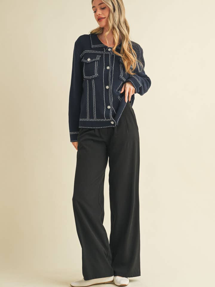 &MERCI - Wholesale Jacket - Women's - DENIM EFFECT KNIT SWEATER JACKET MSW1113020