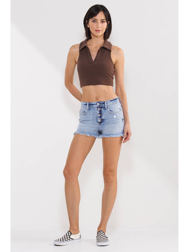 Sneak Peek - Wholesale Shorts - Women's - ♡20% SALE♡ HIGH RISE 90's FRAYED HEM SHORTS - LIGHT WASH