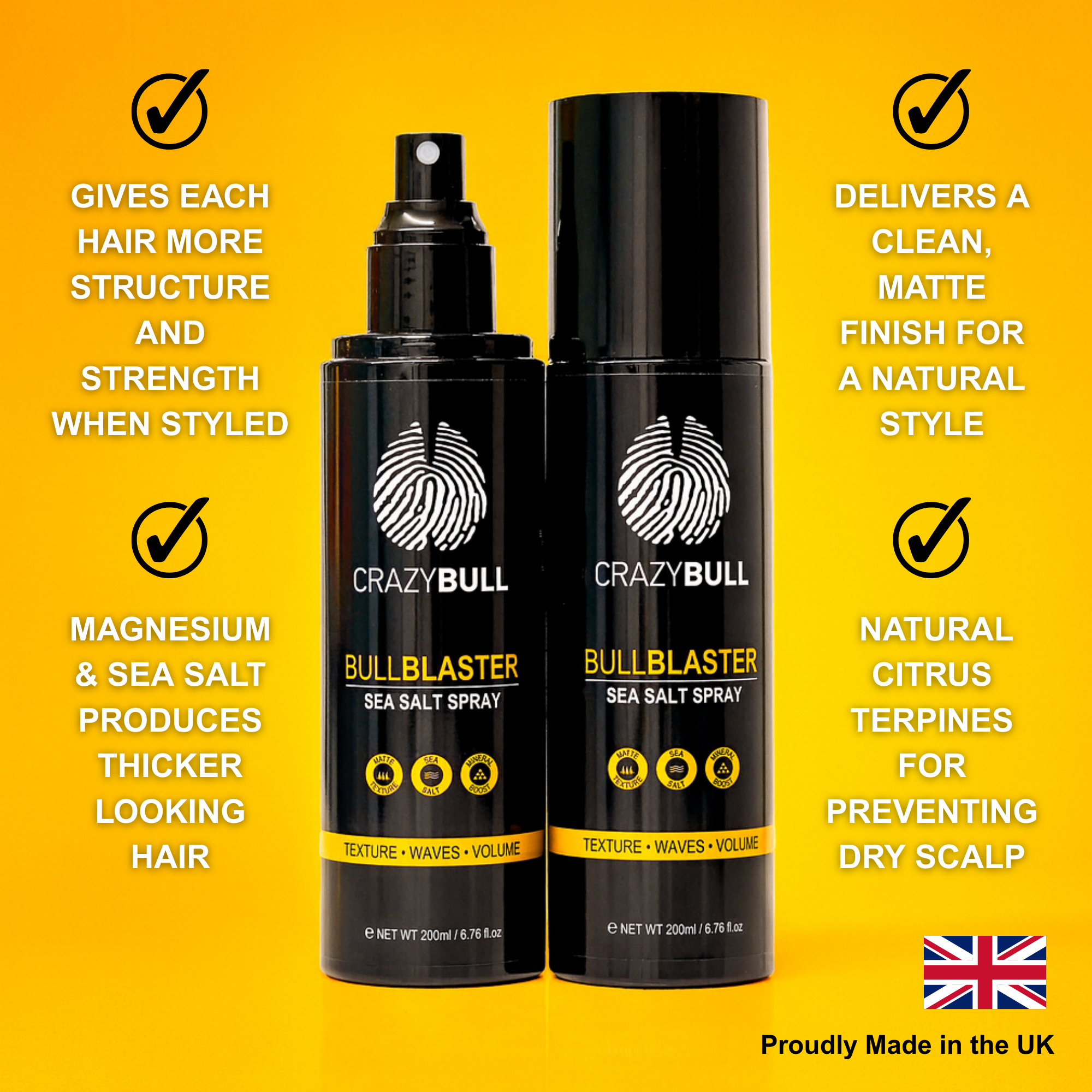 CRAZY BULL HAIR PRODUCTS - Wholesale Hair Spray - Crazy Bull Sea Salt Hair Grooming Volume Spray (Individual)1