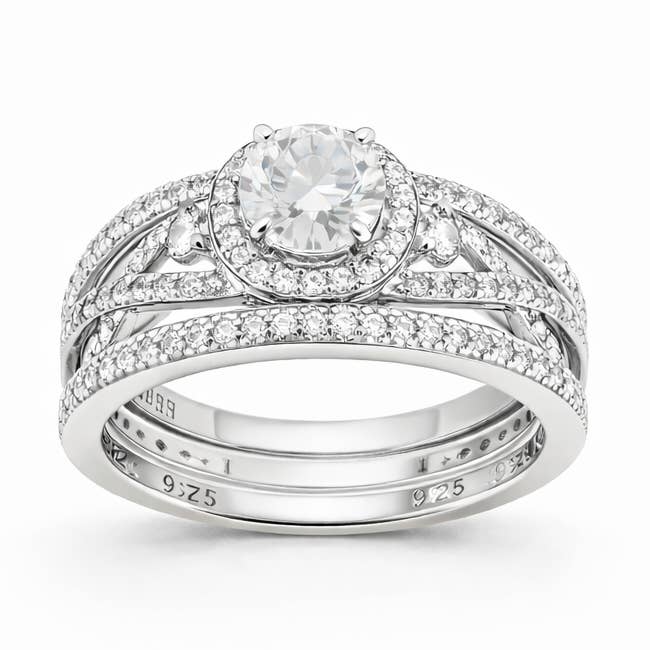 Sterling Silver 0.8ct Round Brilliant Moissanite Halo Infinity Band 3 Ring Stackable Set for wholesale by Atlanta Jewelers Supply