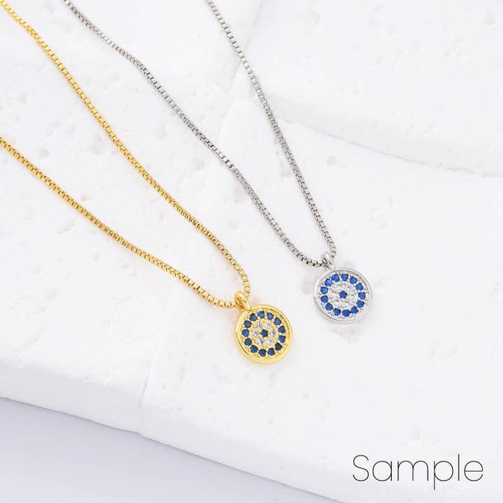 Gold Filled Blue CZ Circle Evil Eye Charm Pendant, CP113 for wholesale by Beads Creation