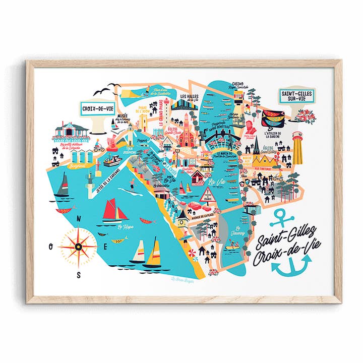 SAINT-GILLES-CROIX-DE-VIE City Map Display for wholesale by Le Beau Bazar