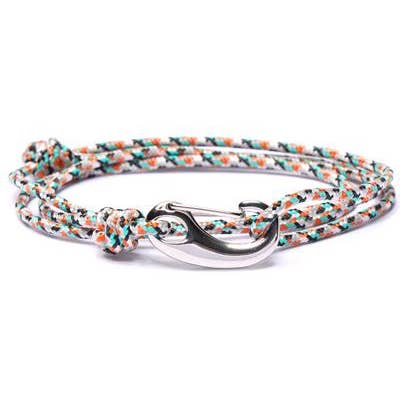 We Are All Smith – Großhandel Gewebtes/geflochtenes Armband – Weiß + orangefarbenes taktisches Kordelarmband für Männer (silberner Verschluss)