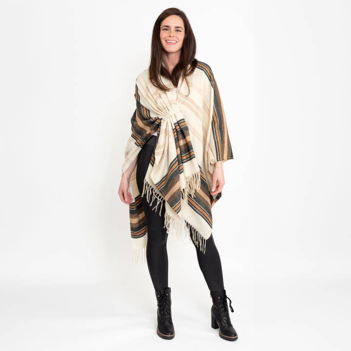 Howard's - Wholesale Poncho - Women's - Sonoma Cozy Striped Oversized One Size Poncho Wrap