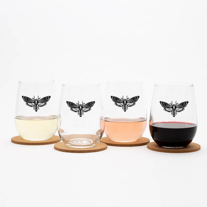 Counter Couture - Wholesale Wine Glass - Moth Stemless Wine Glass - Black