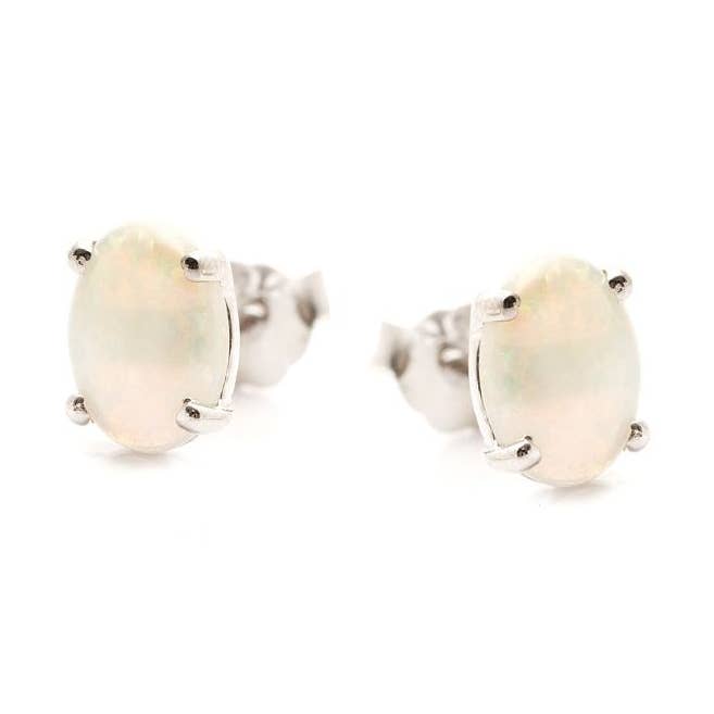 Pendientes ovalados naturales de ópalo blanco, plata de ley para venta al por mayor de OPALOOK France