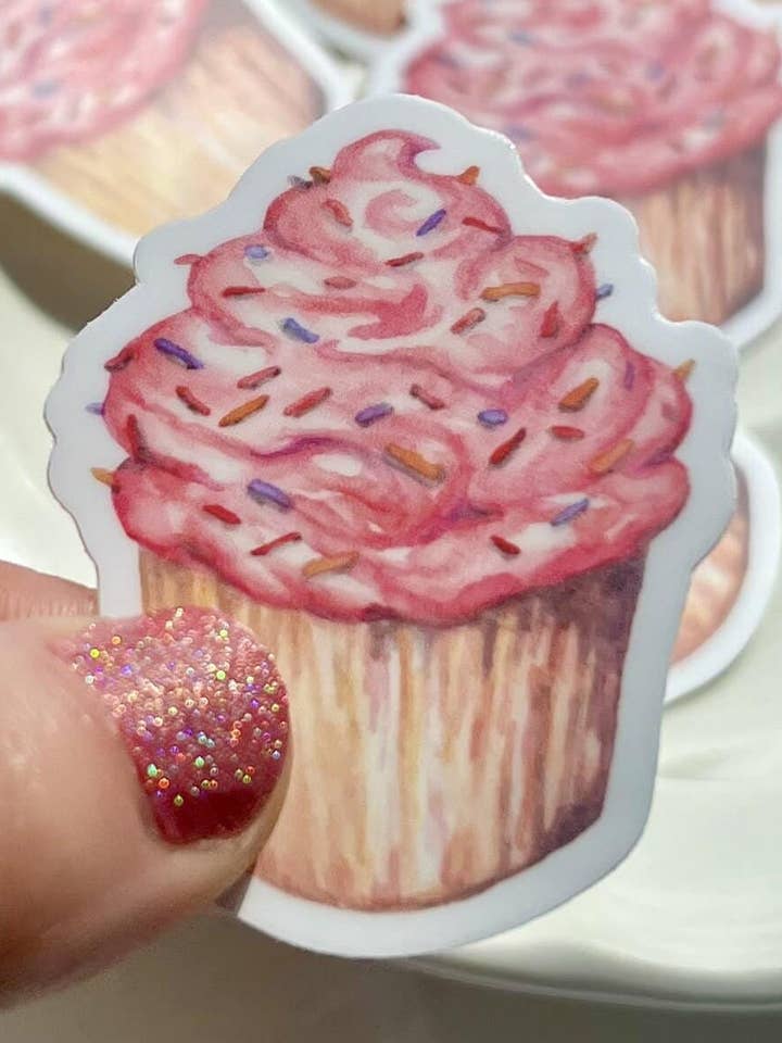 Sprinkle Cupcake Sticker for wholesale by Emilia Rose Artwork LLC