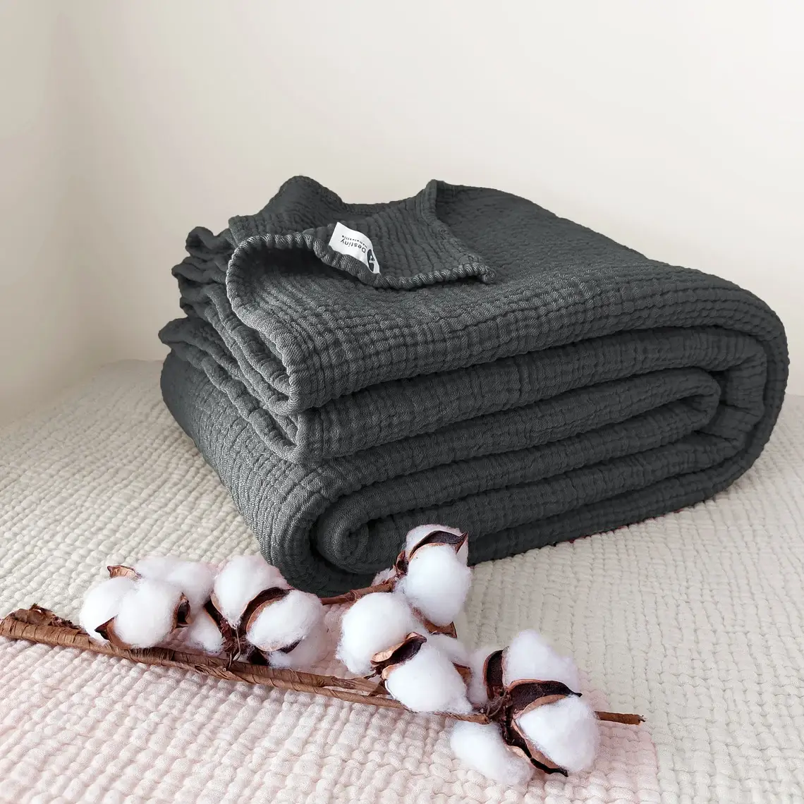 Aseel Buy Good - Wholesale Throw Blanket - Muslin Cotton Throw, Bed Cover Black Color1