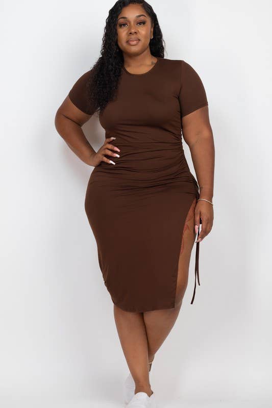 Vanilla Monkey - Wholesale Dress - Women's - Plus Size Drawstring Ruched Side Split Dress9