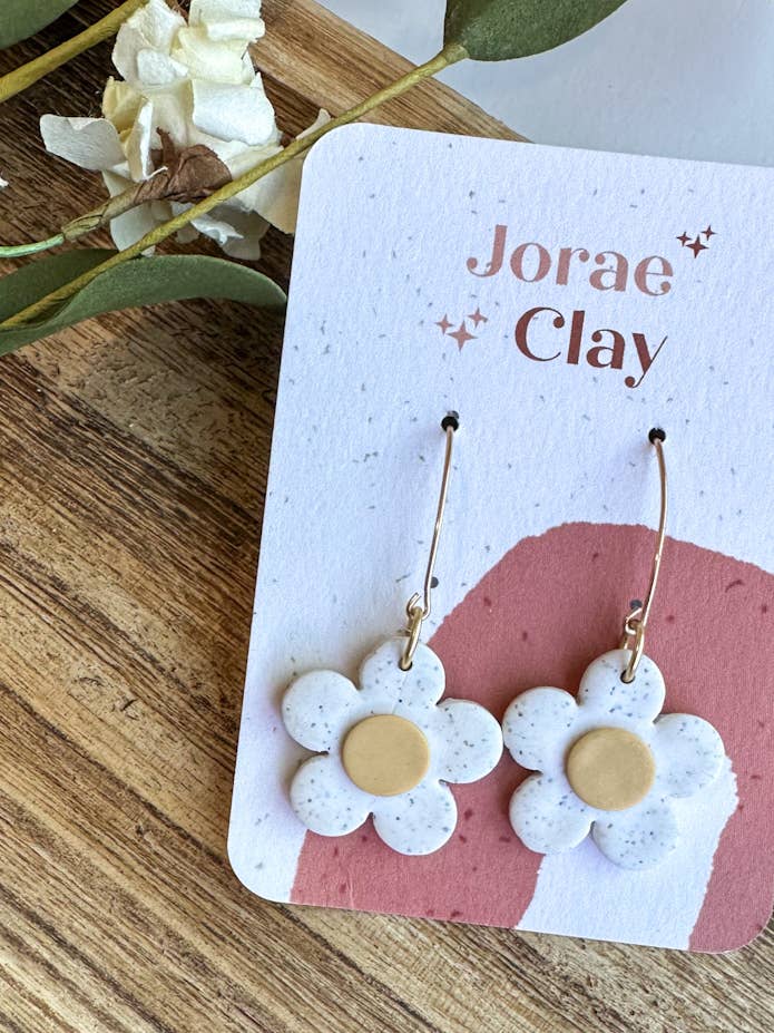 White Granite Daisy Clay Earring for wholesale by Maude West Company