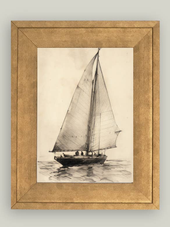 Vintage Sailboat Framed Antique Art for wholesale by Petal Lane Home