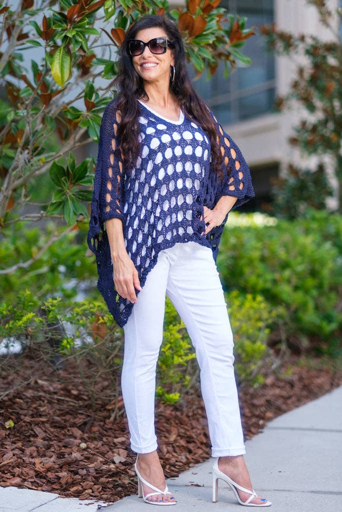 TINA Stephens Italy/Tees By Tina - Wholesale Knit Top - Women's - Oceana Circle Open Knit Topper (BQ904)1