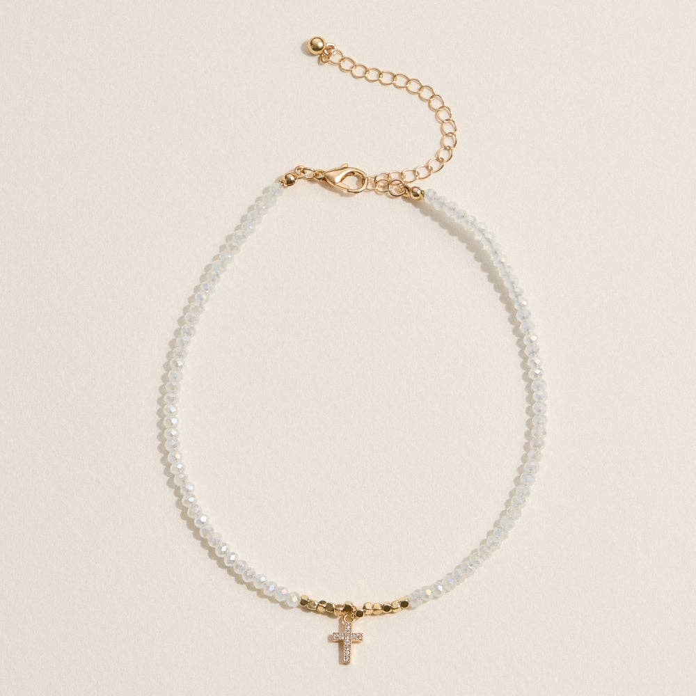 Lilla Haven - Wholesale Anklet - Faceted Bead Anklet with Gold Cross Charm4