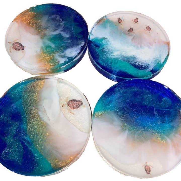 Sea Turtle, Crab or Sea Shell Coasters Set of 4 for wholesale by Midnight Lighthouse