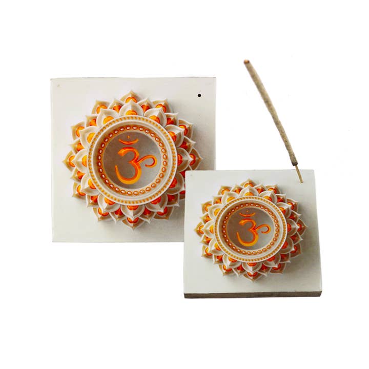 Wooden Incense Burner Plate (4 in.) - OM for wholesale by Designs by Deekay Inc.