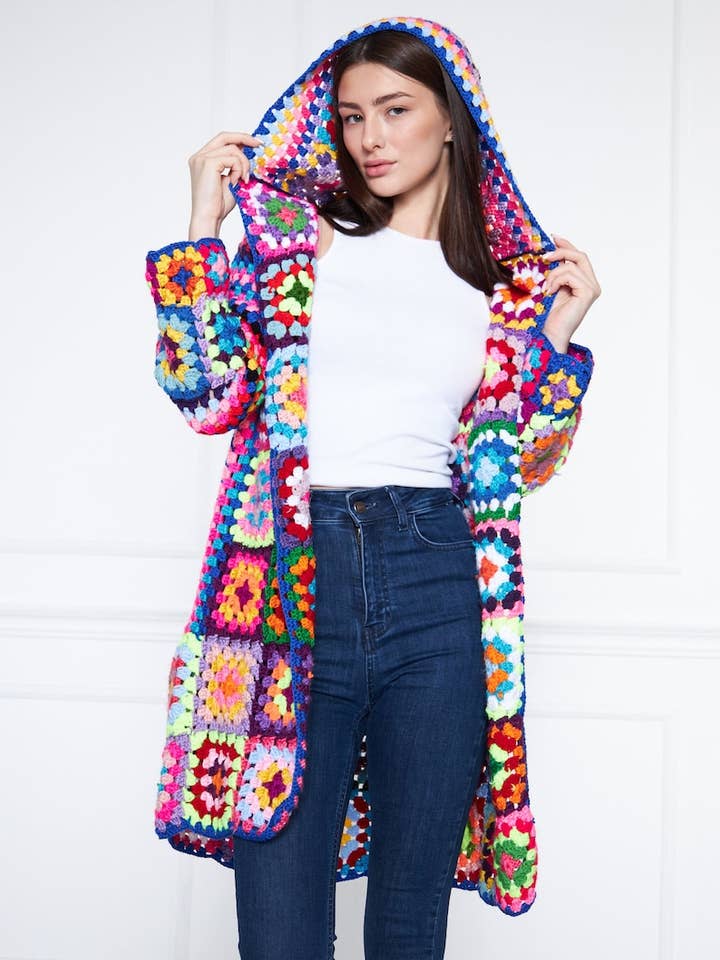 Chaqueta Granny Square de ganchillo para venta al por mayor de chandakashop