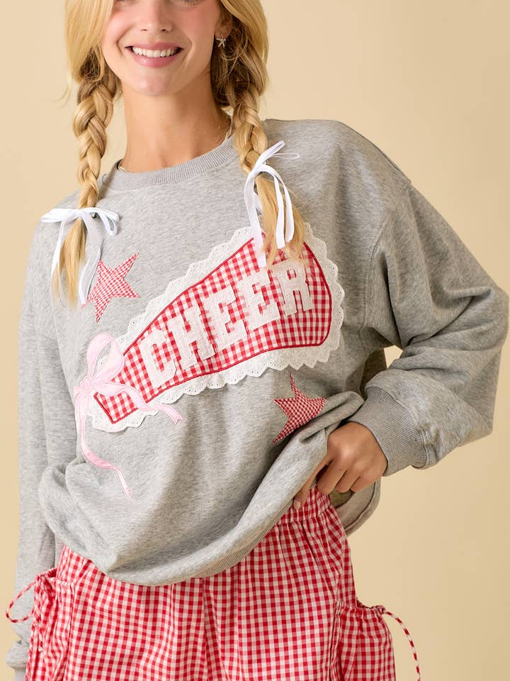 Game Day Cheer Patchwork Long Sleeve Crewneck Top for wholesale by Main Strip