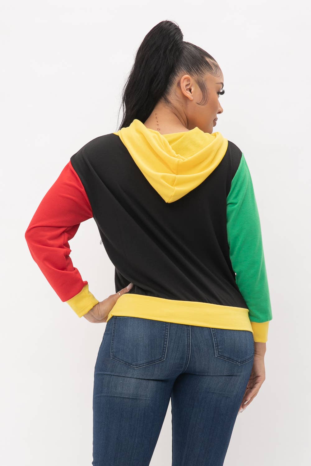 Yellow Combo Color Block Front Pocket Long Sleeve Hoodie for wholesale on Faire4