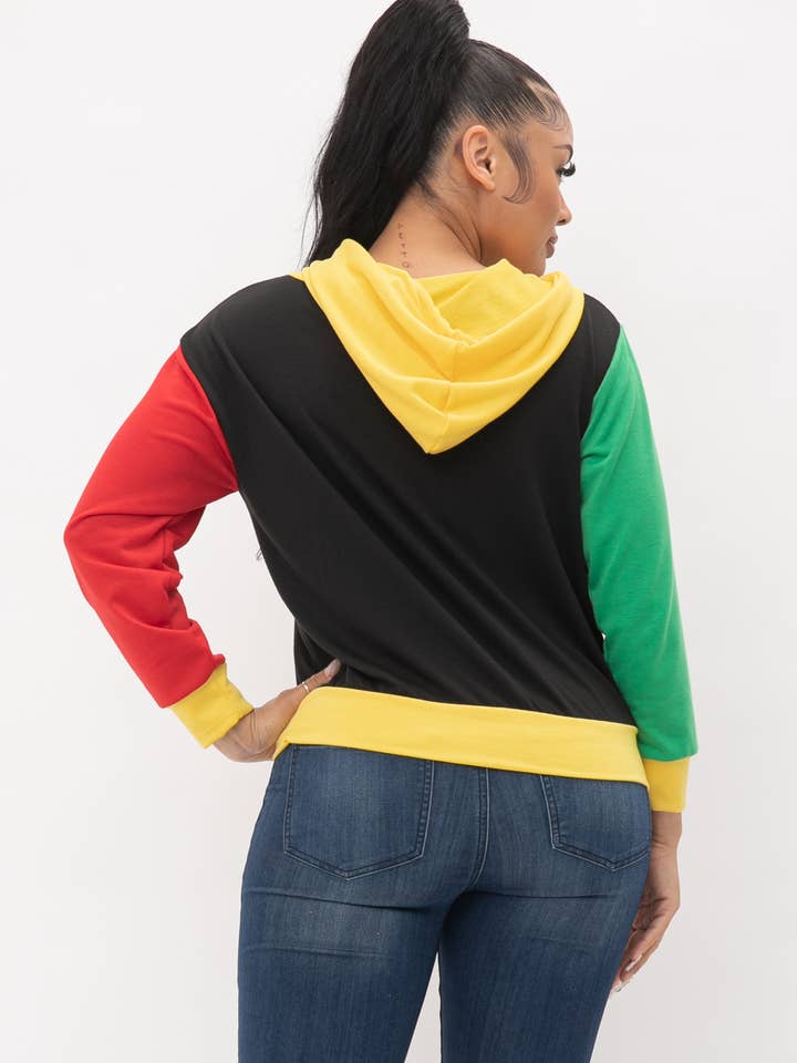 Yellow Combo Color Block Front Pocket Long Sleeve Hoodie for wholesale on Faire4