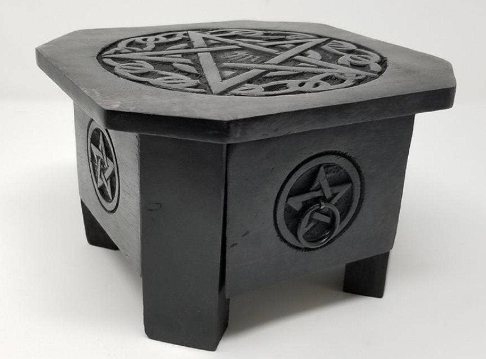 SunlitSage - Wholesale Decorative Tabletop Object - Pentagram Wood Altar Table with Drawer | Herb Storage | Altar Decor |1