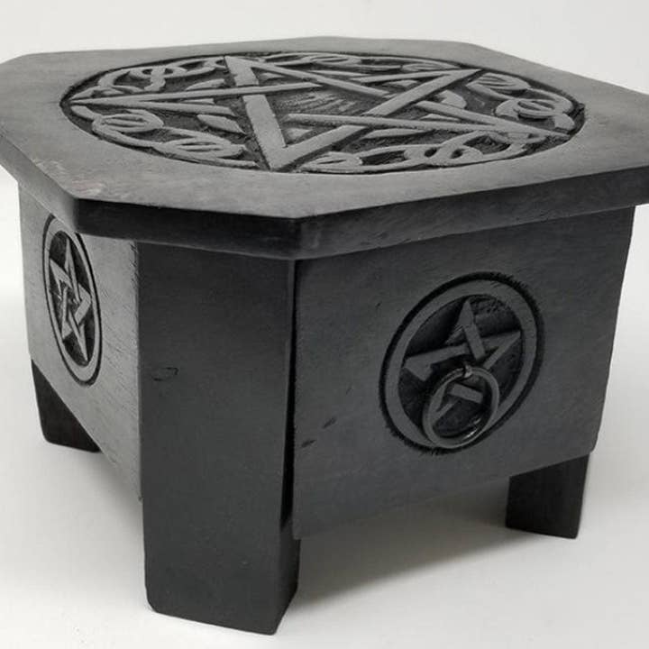 SunlitSage - Wholesale Decorative Tabletop Object - Pentagram Wood Altar Table with Drawer | Herb Storage | Altar Decor |1