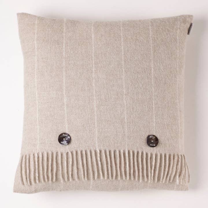 Bronte Moon - Wholesale Throw Blanket - Merino Lambswool Pinstripe Beige Throw and Pillow Made in UK