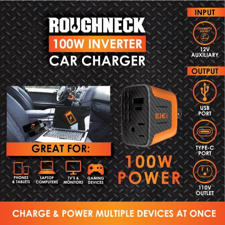 Novelty Closeout - Wholesale Portable Charger - Roughneck 100W 3 Port Power Inverter Car Charger - 3/Pack
