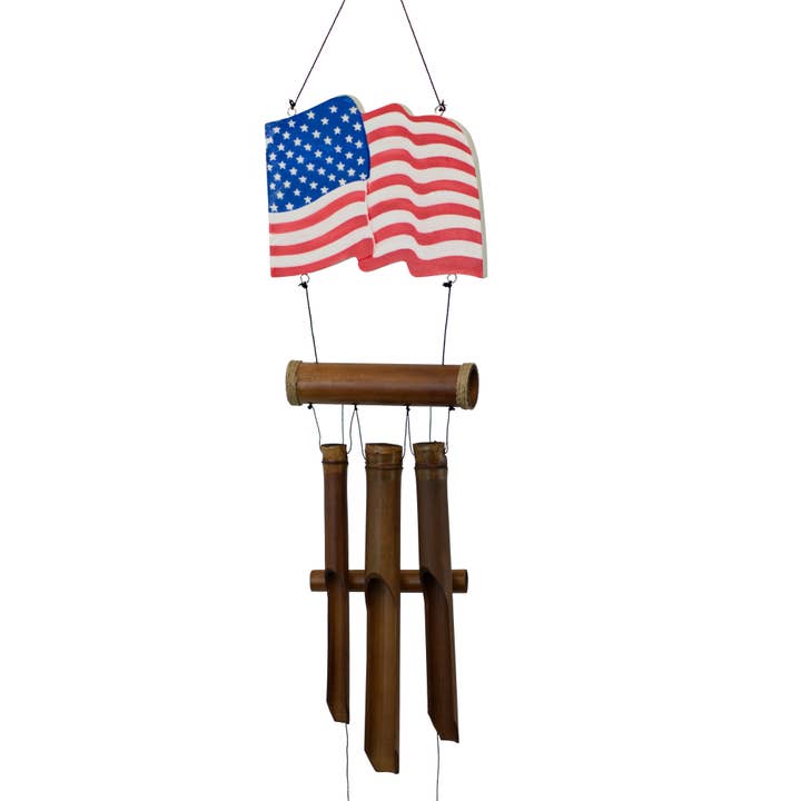 Cohasset Gifts - Wholesale Wind Chime - Waving American Flag Bamboo Wind Chime