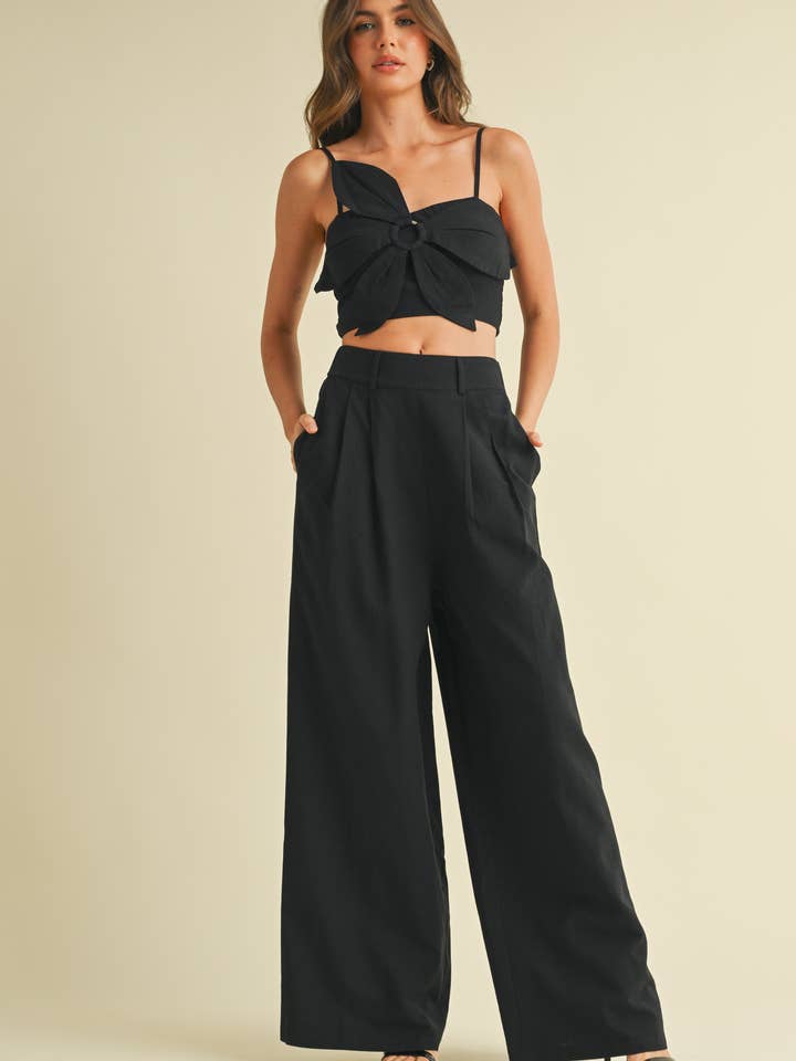IST5906 ROSETTE CROP TOP AND WIDE TROUSERS for wholesale by Klesis