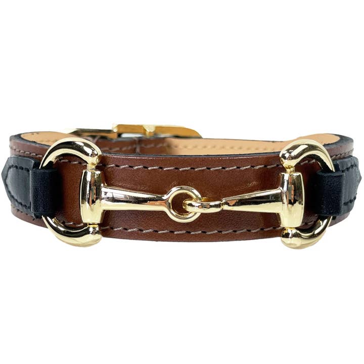 Collar para perro Belmont en marrón intenso, negro y dorado para venta al por mayor de Hartman & Rose