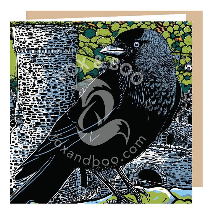 Conwy Jackdaw Greeting Card for wholesale by Fox & Boo