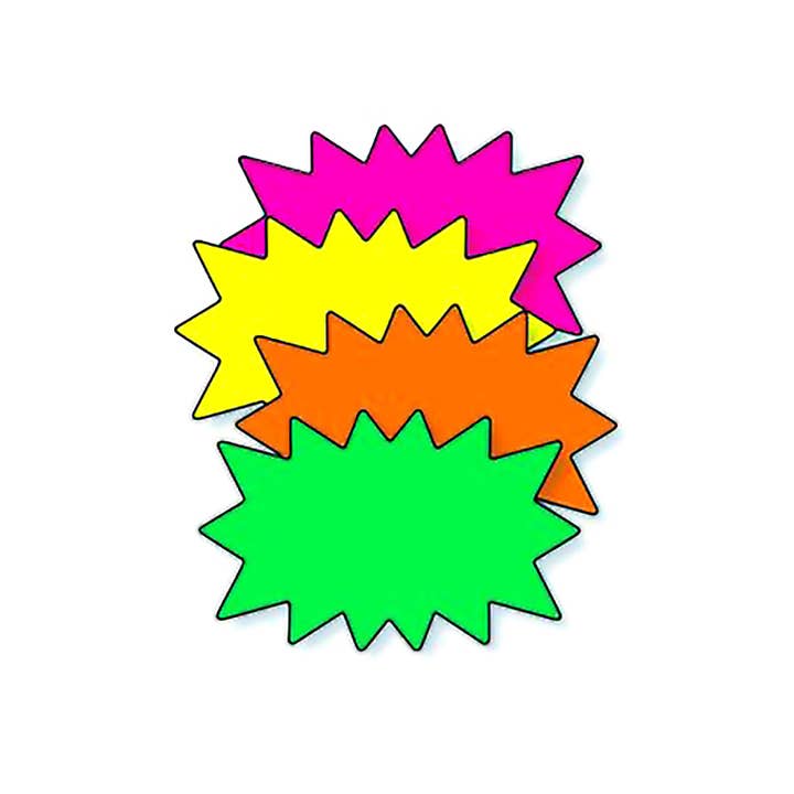 Store Supply Warehouse - Wholesale Sign - Multi-Colored Fluorescent Solar Burst Sign Cards - 5½" x 3½"