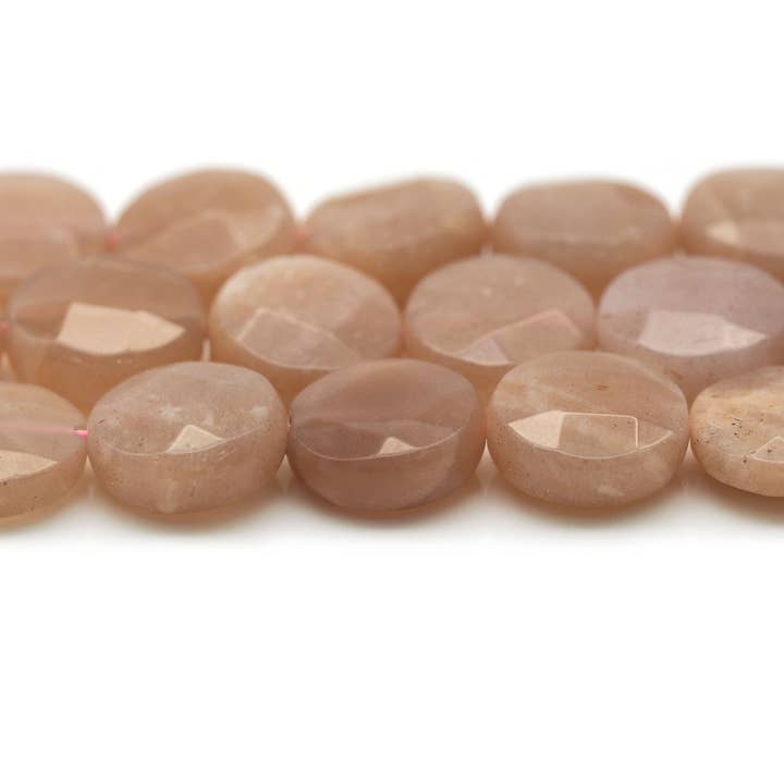 BestBeads&Beyond - Vendita all'ingrosso Perline - Perle di pietra di luna pesca della moneta sfaccettata di qualità naturale, Sku #HY5