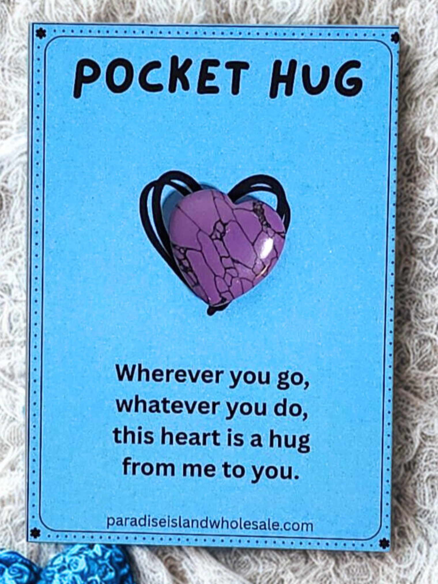 Paradise Island Gold and Silver - Wholesale Keepsake Coin/Token - Wholesale Pocket Hug – Blue Card w/ Colorful Stone Heart1