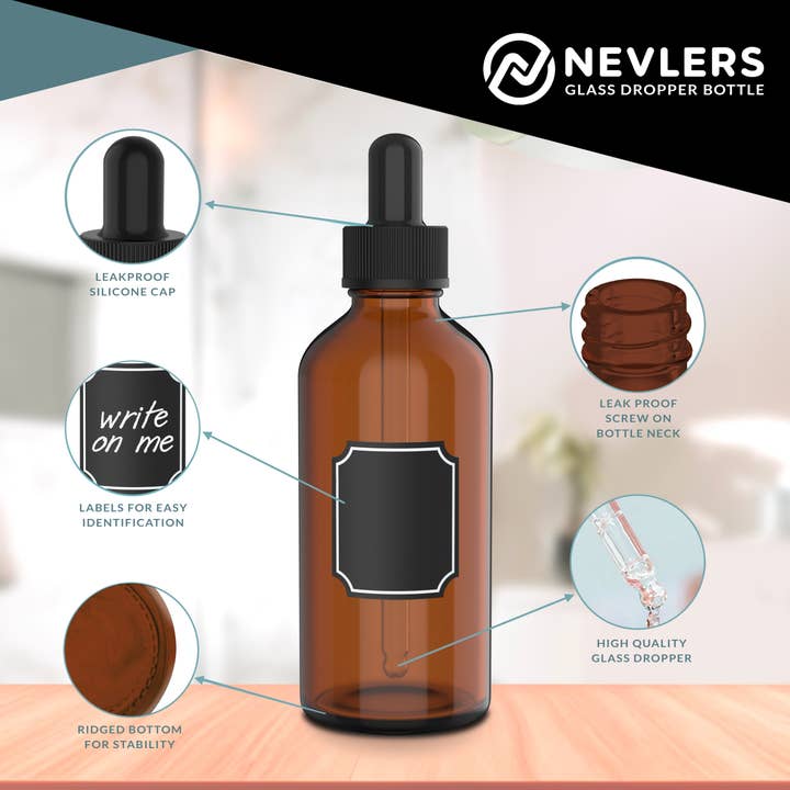Nevlers - Wholesale Travel Container - Amber Glass Dropper Bottles - 4 oz. (Pack of 24)3