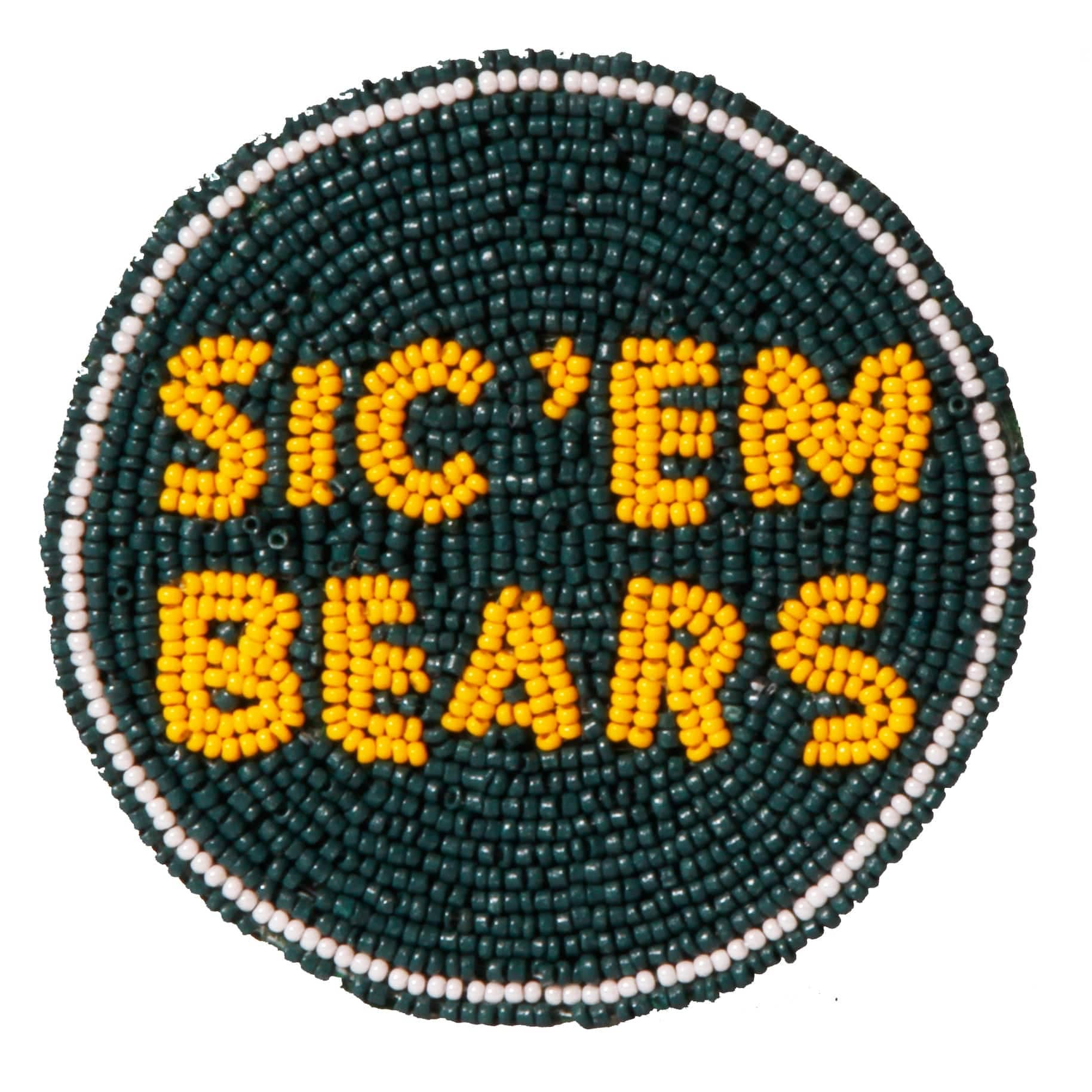 Desden - Wholesale Lapel Pin/Button - Baylor Sic 'em Bears Beaded Button in Green and Gold by Desden0