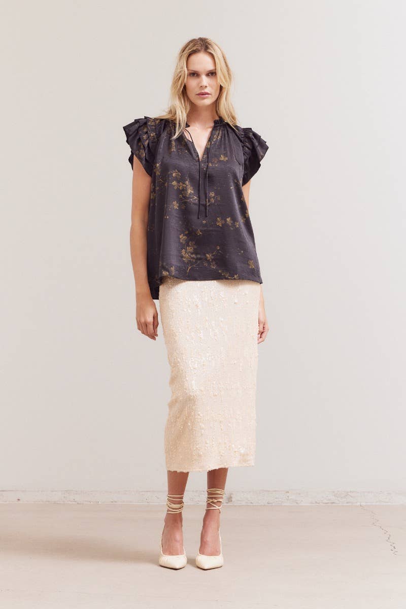 Grade & Gather – Blusa - Mulher por atacado – 40417BS - TOP COM FOLHOS ESTAMPADO7