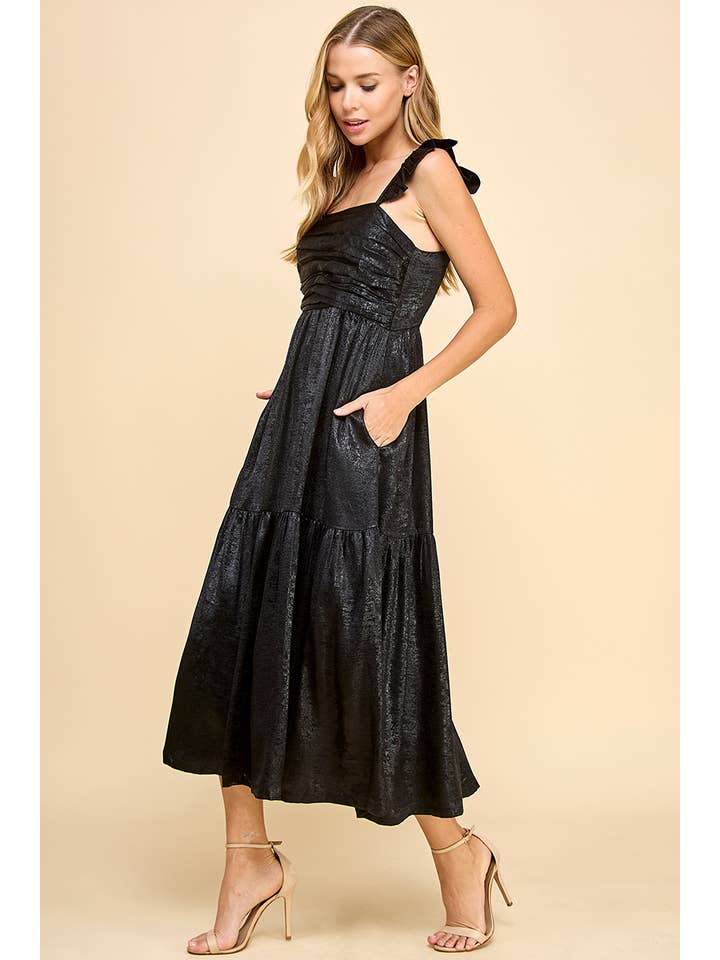 Black CD05170-Metallic Ruched Detail Dress for wholesale on Faire