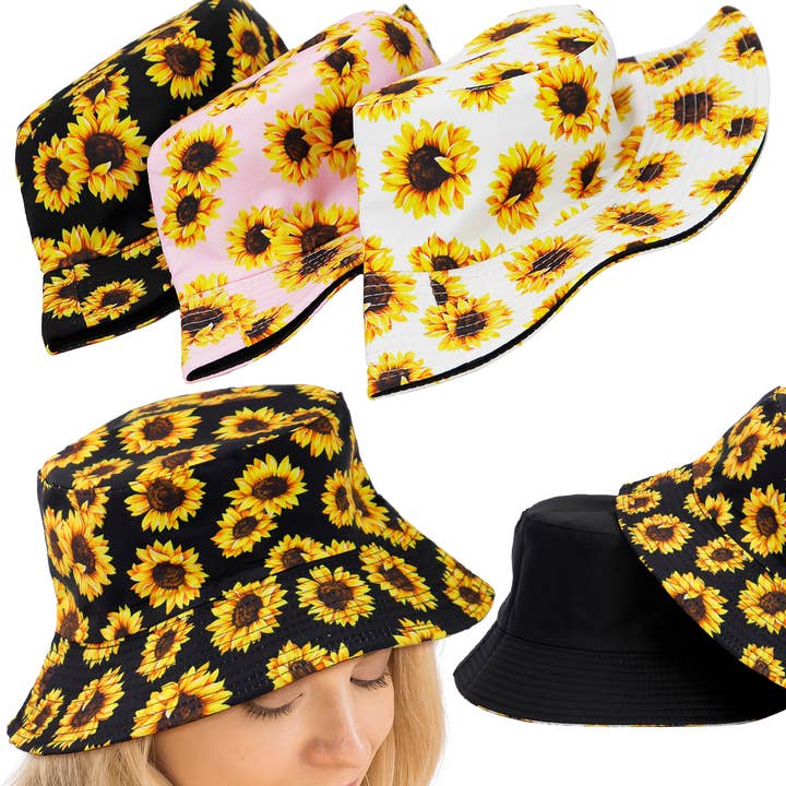 Cap Zone - Wholesale Bucket Hat - Women's - Sunflower Reversible Black Bottom Bucket Hat3