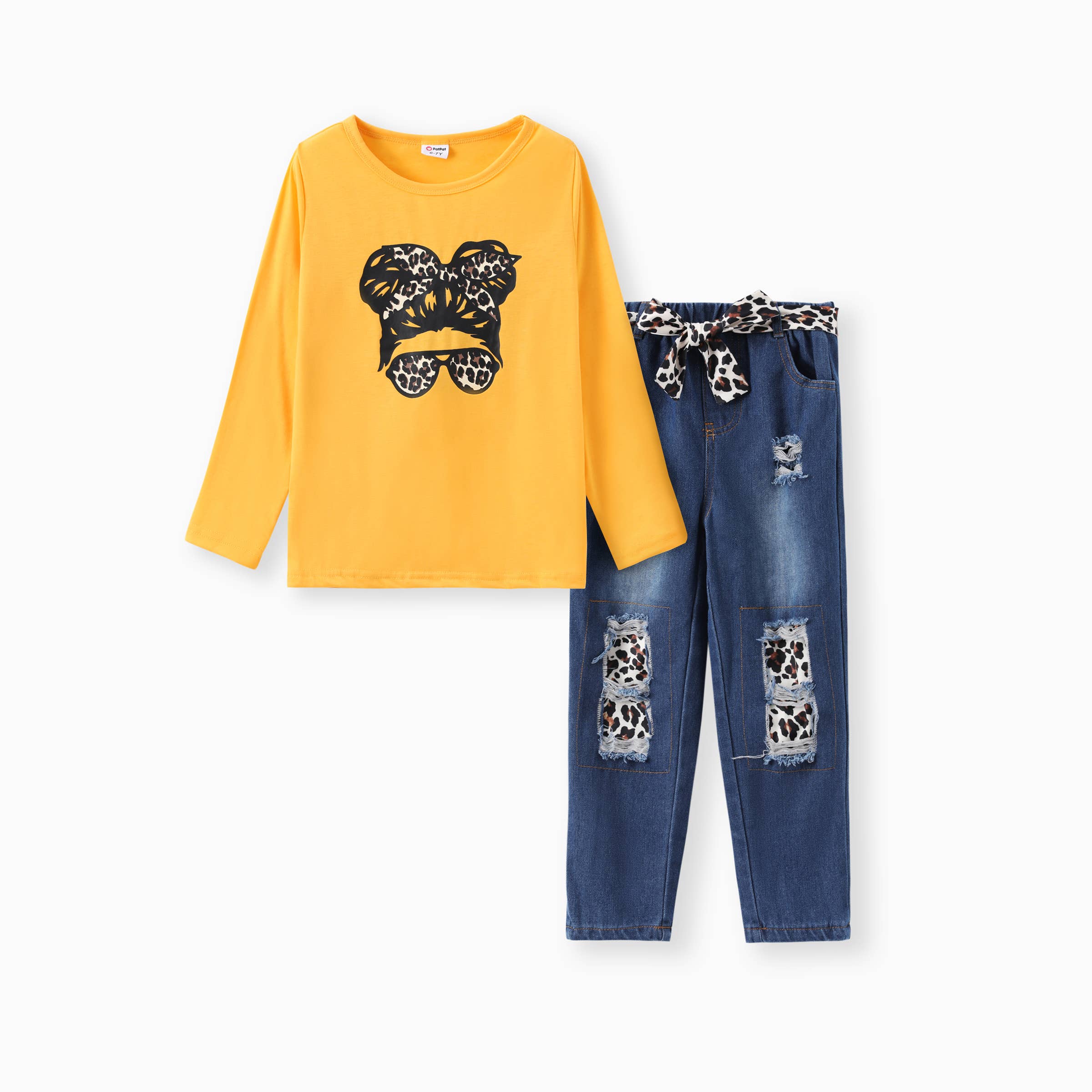 PatPat - Vente Ensemble haut et pantalon – enfant - Ensemble de jeans déchirés en denim pour fille, 2 pièces2