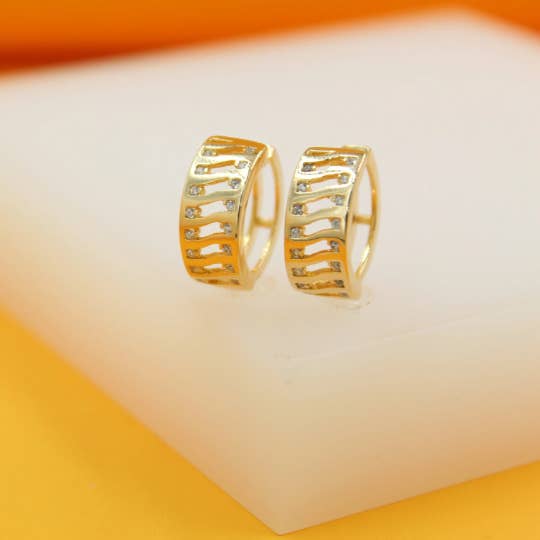 18K Gold Filled Small Minimalist Designed CZ Huggies Mini Hoop Earrings for wholesale by MIA Jewelry